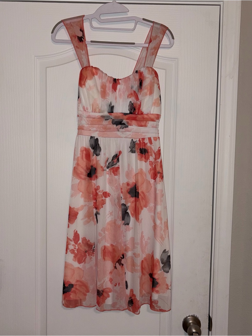 Maurices White Mini Dress with Coral Floral Print Size Medium